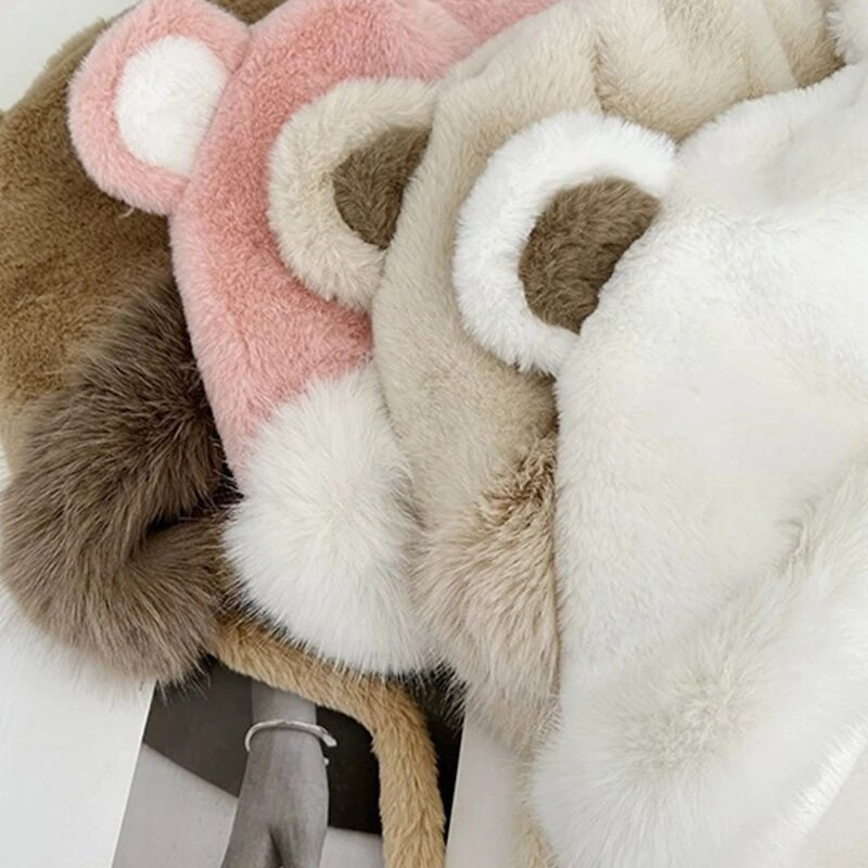Nova ženska topla kapa za naušnice, deblja zimska plišana kapa, slatki medvjed pahuljasti krzneni bomber šešir za žene, biciklističke skijaške kape za zaštitu ušiju