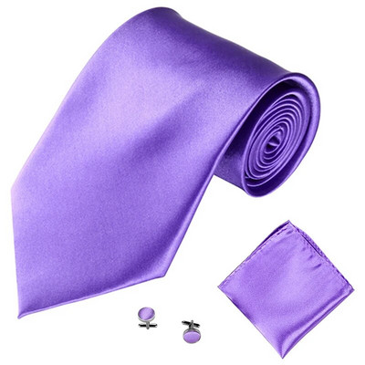 Modni komplet kravata za muškarce, žene 10 cm 4 inčni dodaci za vjenčanje Satenski jednobojni crni, crveni, plavi, sivi, žuti dugmad za manžete Kompleti kravata