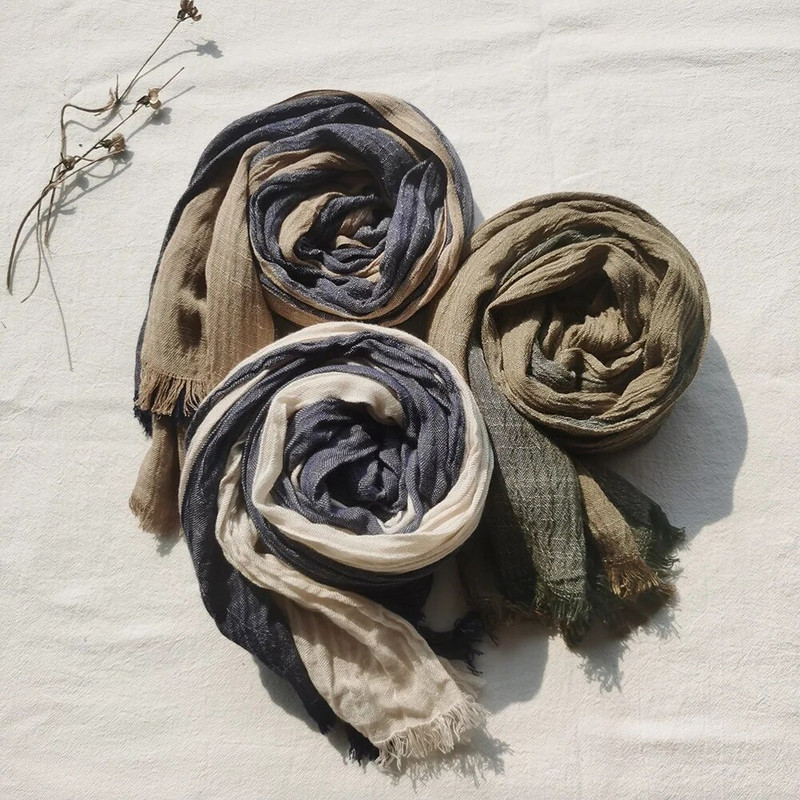 2023, novi pamučni laneni šal za muškarce, modni patchwork prugasti šalovi, topli muški marame, mekani dugi šal