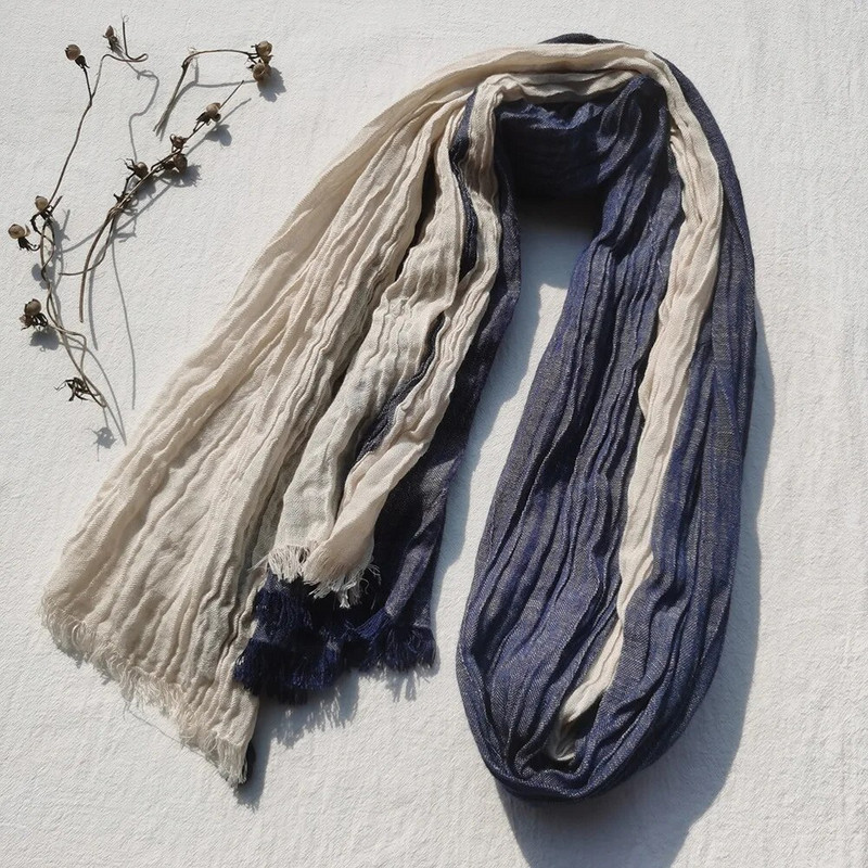 2023, novi pamučni laneni šal za muškarce, modni patchwork prugasti šalovi, topli muški marame, mekani dugi šal