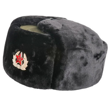 Στρατιωτικό σήμα του σοβιετικού στρατού Ρωσία Ushanka καπέλα βομβαρδιστικών καπέλων πιλότου Trapper Trooper Καπέλο χειμερινής ψεύτικη γούνα κουνελιού Earflap Ανδρικά καπέλα για το χιόνι