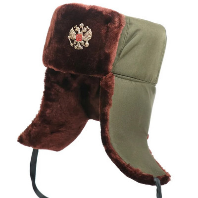 Sovjetska armija Vojna značka Rusija Ushanka Bomber Kape Pilot Trapper Trooper Kapa Zimska umjetna zečja krzna Naušnice Muške snježne kape