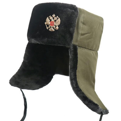 Sovjetska armija Vojna značka Rusija Ushanka Bomber Kape Pilot Trapper Trooper Kapa Zimska umjetna zečja krzna Naušnice Muške snježne kape