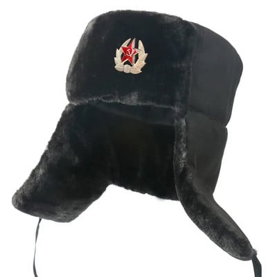 Sovjetska armija Vojna značka Rusija Ushanka Bomber Kape Pilot Trapper Trooper Kapa Zimska umjetna zečja krzna Naušnice Muške snježne kape