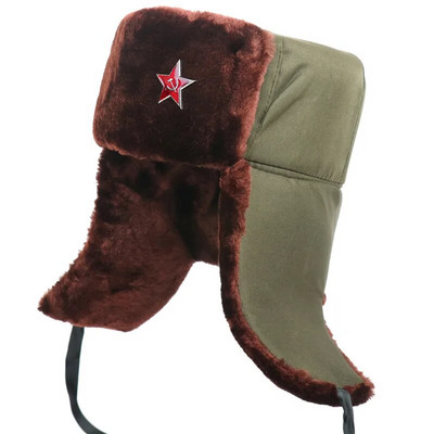 Sovjetska armija Vojna značka Rusija Ushanka Bomber Kape Pilot Trapper Trooper Kapa Zimska umjetna zečja krzna Naušnice Muške snježne kape