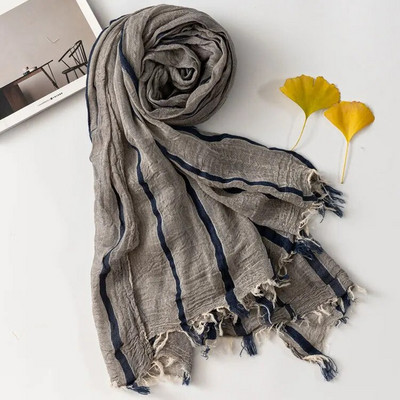 Japāņu korejiešu stila unisex kokvilnas lina šalle modes svītraina vīriešu šalles pludmales sieviešu gara šalle Pashmina vīriešu bufandas