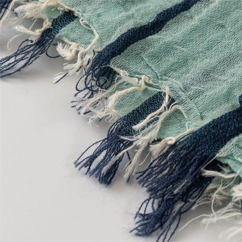 Japāņu korejiešu stila unisex kokvilnas lina šalle modes svītraina vīriešu šalles pludmales sieviešu gara šalle Pashmina vīriešu bufandas