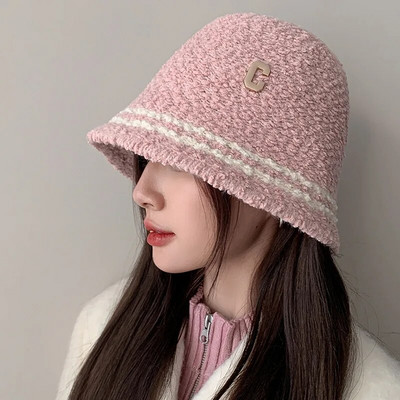 Novi šešir s kupolom od janjeće vune za žene, zimska topla ribarska panama kapa, jednobojna plišana šešir za umivaonik s slovima