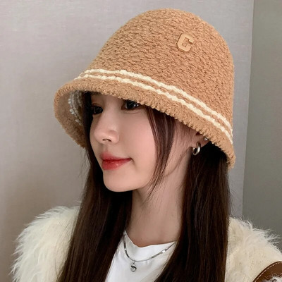 Novi šešir s kupolom od janjeće vune za žene, zimska topla ribarska panama kapa, jednobojna plišana šešir za umivaonik s slovima