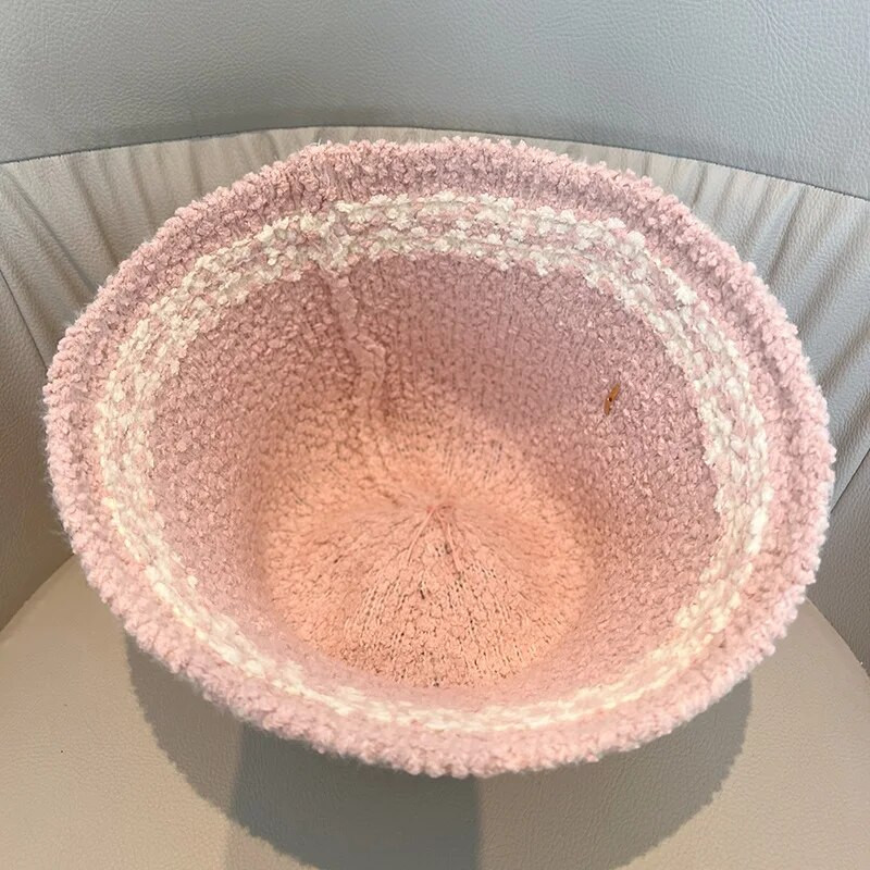 Novi šešir s kupolom od janjeće vune za žene, zimska topla ribarska panama kapa, jednobojna plišana šešir za umivaonik s slovima