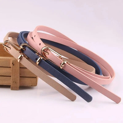 Women Faux Leather Belts Candy Color Thin Skinny Waistband Adjustable Belt Fashion Dress Strap