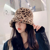 Jesen Zima Panama šešir za žene Leopard umjetno krzno paperjasti ribarski šeširi Ženski vanjski topli šeširi za sunčanje