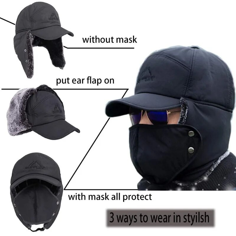 Muški zimski višenamjenski šešir Topli pamučni bombaški šeširi otporni na hladnoću Kape za zaštitu ušiju Kape za biciklizam na otvorenom Skijaški šešir od kostiju