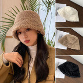 Mīksta plīša sieviešu cepure, mākslīgā truša kažokāda, silta zvejnieka cepure āra vēja necaurlaidīgai dāmas Panamas sauļošanās cepurei