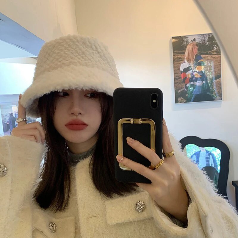 Mīksta plīša sieviešu cepure, mākslīgā truša kažokāda, silta zvejnieka cepure āra vēja necaurlaidīgai dāmas Panamas sauļošanās cepurei