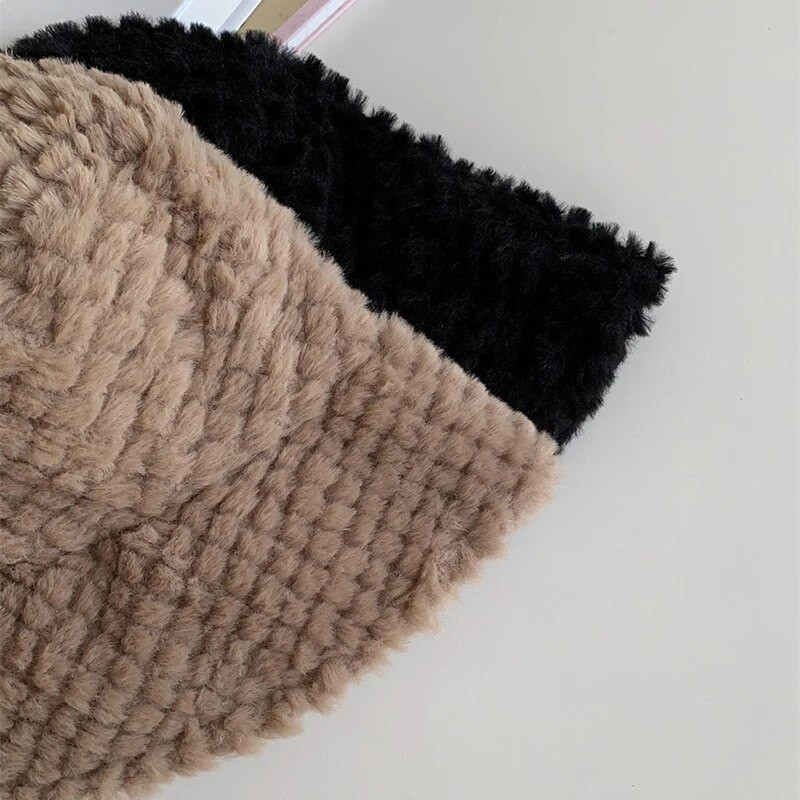 Mīksta plīša sieviešu cepure, mākslīgā truša kažokāda, silta zvejnieka cepure āra vēja necaurlaidīgai dāmas Panamas sauļošanās cepurei