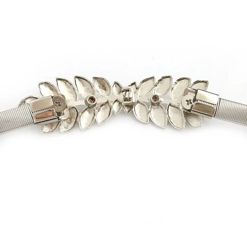 Arany ezüst rugalmas öv női viráglevél női deréköv ruhákhoz nyújtható vékony fém női öv elasztikus riem