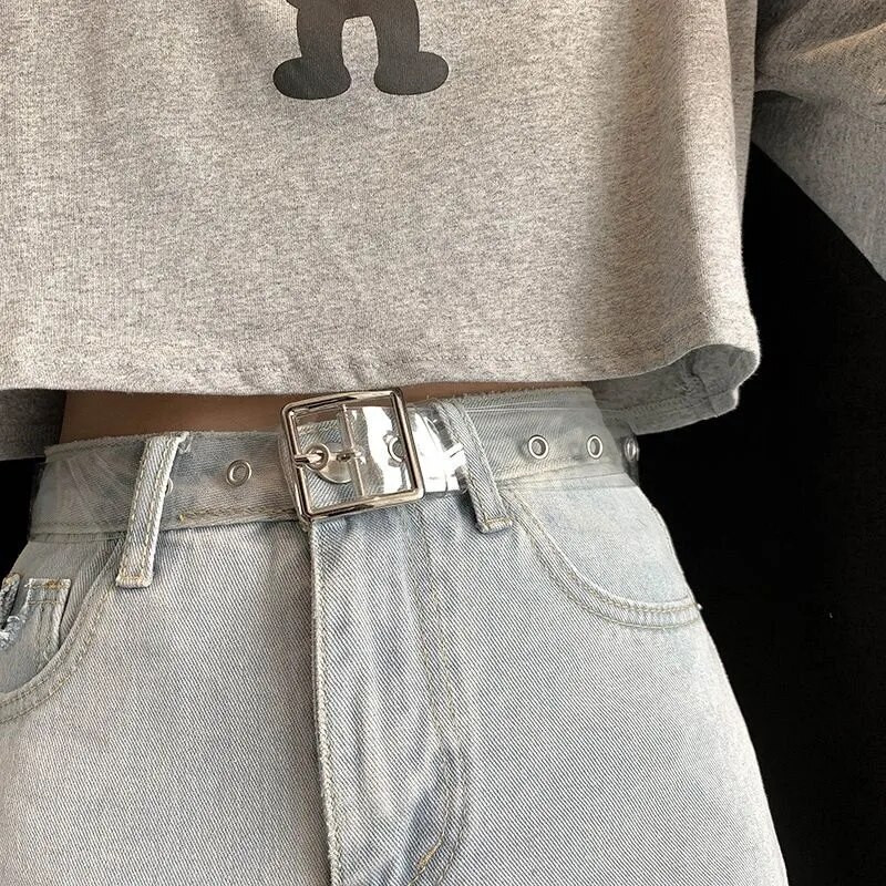 Modni ženski prozirni nevidljivi pojas, prozirni, okrugli, četvrtasti, kopča u obliku srca, široka traka oko struka, ženski punk remen oko struka Novo