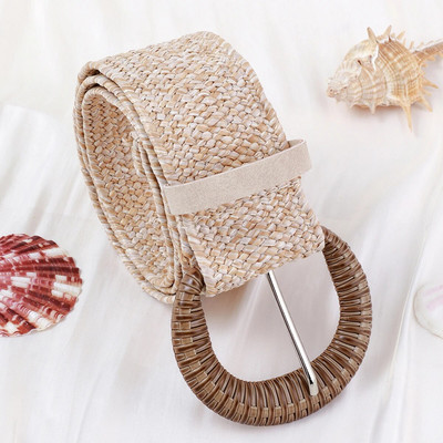 Novi boemski elastični remeni od slame pleteni za žene Ljetna plaža PP slamnato tkanje Haljina sa širokim pojasom Pojas oko struka Ženski pojas Hot
