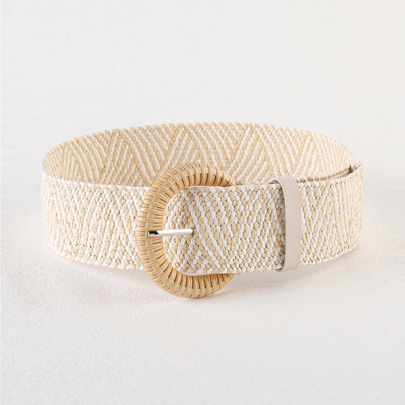 Novi boemski elastični remeni od slame pleteni za žene Ljetna plaža PP slamnato tkanje Haljina sa širokim pojasom Pojas oko struka Ženski pojas Hot