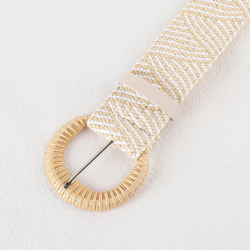 Novi boemski elastični remeni od slame pleteni za žene Ljetna plaža PP slamnato tkanje Haljina sa širokim pojasom Pojas oko struka Ženski pojas Hot