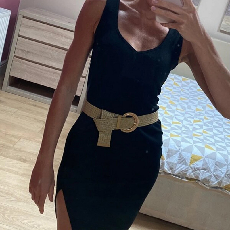 Novi boemski elastični remeni od slame pleteni za žene Ljetna plaža PP slamnato tkanje Haljina sa širokim pojasom Pojas oko struka Ženski pojas Hot