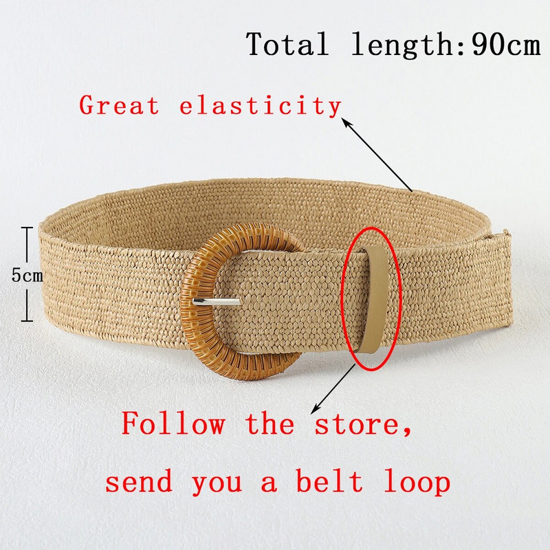 Novi boemski elastični remeni od slame pleteni za žene Ljetna plaža PP slamnato tkanje Haljina sa širokim pojasom Pojas oko struka Ženski pojas Hot