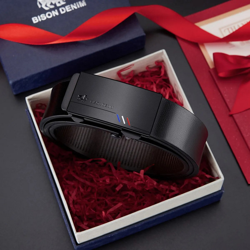 BISON DENIM Muški automatski muški remeni Cummerbunds Kožni remen od kravlje kože Muški crni remeni Remeni od prave kože Luksuzna marka