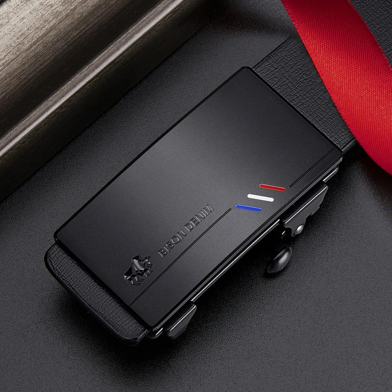 BISON DENIM Muški automatski muški remeni Cummerbunds Kožni remen od kravlje kože Muški crni remeni Remeni od prave kože Luksuzna marka