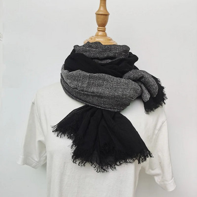 Japāņu stila kokvilnas lina vīriešu šalle rudens ziema silta modes vīriešu pashmina savārstījums melns tumši zils ikdienas vīriešu šalles