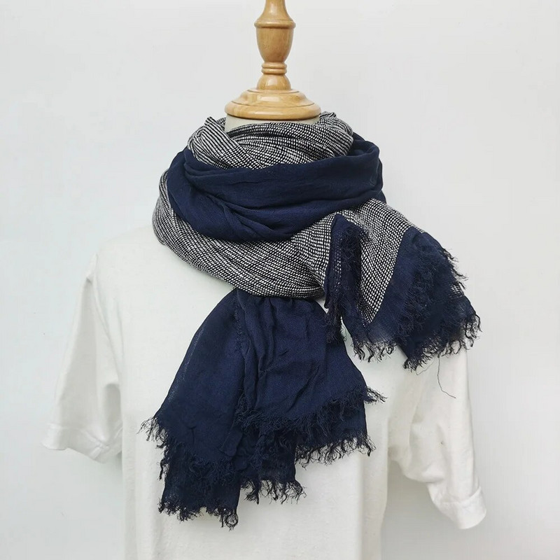 Japāņu stila kokvilnas lina vīriešu šalle rudens ziema silta modes vīriešu pashmina savārstījums melns tumši zils ikdienas vīriešu šalles