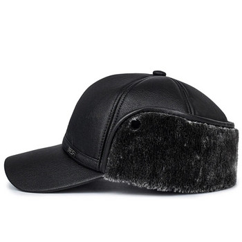 Μαύρα δερμάτινα καπέλα Bomber Ανδρικά χειμωνιάτικα βελούδινα καπέλο snapback με παχιά γούνα Ζεστά γείσα Καπέλα Father Fishing Casquette