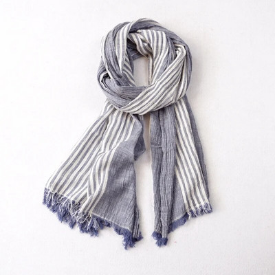 Japāņu korejiešu kokvilnas lina vīriešu šalle raibs svītrains modes vīriešu šalles vīriešu aksesuāri īss pušķis bufanda šalle