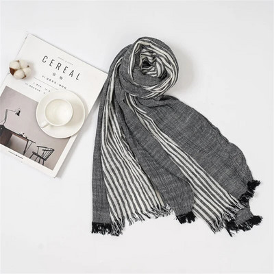 Japāņu korejiešu kokvilnas lina vīriešu šalle raibs svītrains modes vīriešu šalles vīriešu aksesuāri īss pušķis bufanda šalle