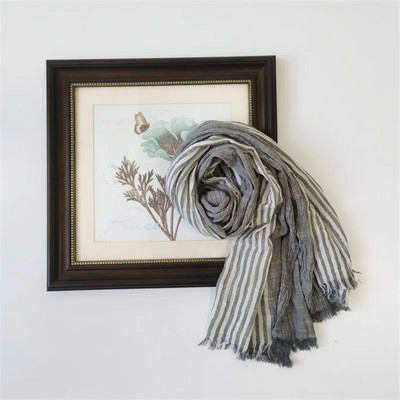 Japāņu korejiešu kokvilnas lina vīriešu šalle raibs svītrains modes vīriešu šalles vīriešu aksesuāri īss pušķis bufanda šalle