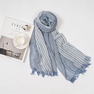 Japāņu korejiešu kokvilnas lina vīriešu šalle raibs svītrains modes vīriešu šalles vīriešu aksesuāri īss pušķis bufanda šalle