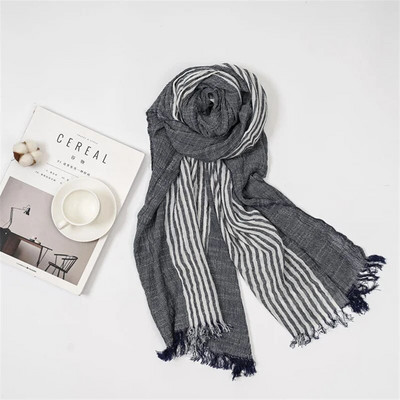 Japāņu korejiešu kokvilnas lina vīriešu šalle raibs svītrains modes vīriešu šalles vīriešu aksesuāri īss pušķis bufanda šalle