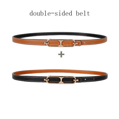 Moodne naiste vöö Kahepoolne kulumine reguleeritavad õhukesed rihmad Kuldne pandlaga PU-nahast vöörihm naistepükste kleidi vöökohale