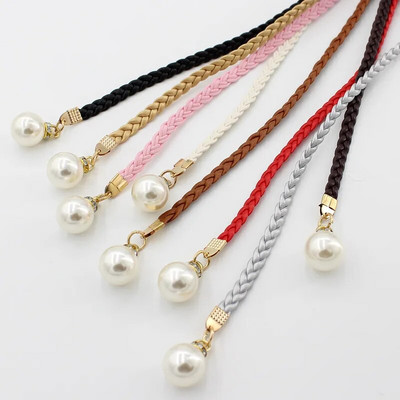 Spring and Summer Ladies Fashion Knotted Waist Chain Dress Woven Waist Cord Women`s Decorative Pearl Belt Multi-colored
