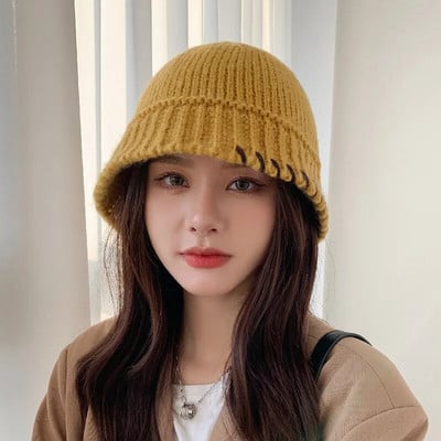 Κορεάτικο στυλ Φθινοπωρινά μάλλινα καπέλα με κάδο για γυναίκες Χειμώνας Ζεστός κουβάς εξωτερικού χώρου Καπέλα για κορίτσια Μόδα Casual Καπέλα για αγορές Gorras