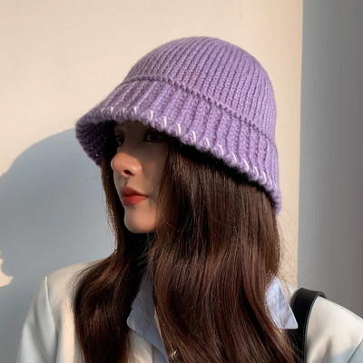 Κορεάτικο στυλ Φθινοπωρινά μάλλινα καπέλα με κάδο για γυναίκες Χειμώνας Ζεστός κουβάς εξωτερικού χώρου Καπέλα για κορίτσια Μόδα Casual Καπέλα για αγορές Gorras