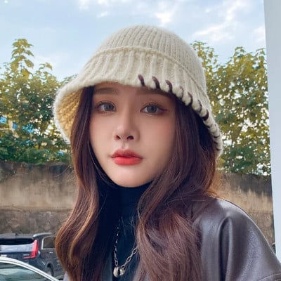 Κορεάτικο στυλ Φθινοπωρινά μάλλινα καπέλα με κάδο για γυναίκες Χειμώνας Ζεστός κουβάς εξωτερικού χώρου Καπέλα για κορίτσια Μόδα Casual Καπέλα για αγορές Gorras