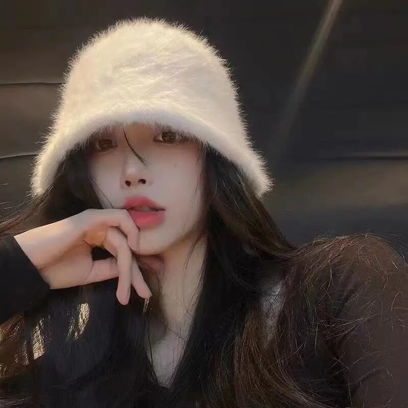 Nova modna kapa od umjetnog zečjeg krzna, ženska jesen, zima, topla, zadebljana ribarska kapa, panama, plišani šešir, ženska kapa