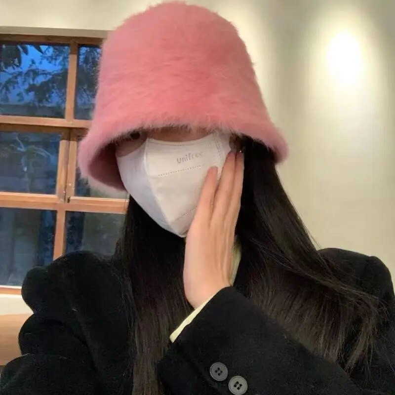 Nova modna kapa od umjetnog zečjeg krzna, ženska jesen, zima, topla, zadebljana ribarska kapa, panama, plišani šešir, ženska kapa