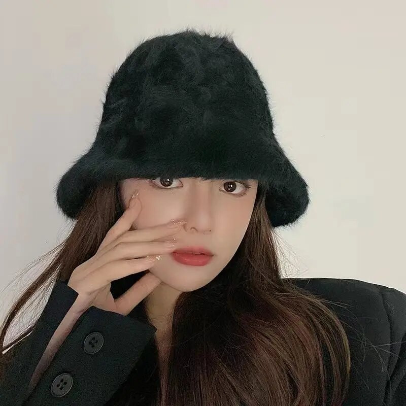 Nova modna kapa od umjetnog zečjeg krzna, ženska jesen, zima, topla, zadebljana ribarska kapa, panama, plišani šešir, ženska kapa