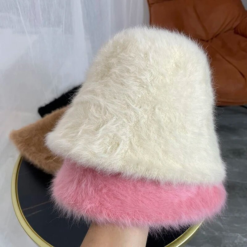 Nova modna kapa od umjetnog zečjeg krzna, ženska jesen, zima, topla, zadebljana ribarska kapa, panama, plišani šešir, ženska kapa