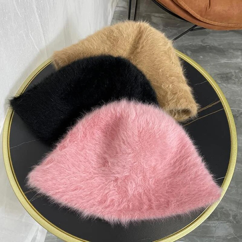 Nova modna kapa od umjetnog zečjeg krzna, ženska jesen, zima, topla, zadebljana ribarska kapa, panama, plišani šešir, ženska kapa