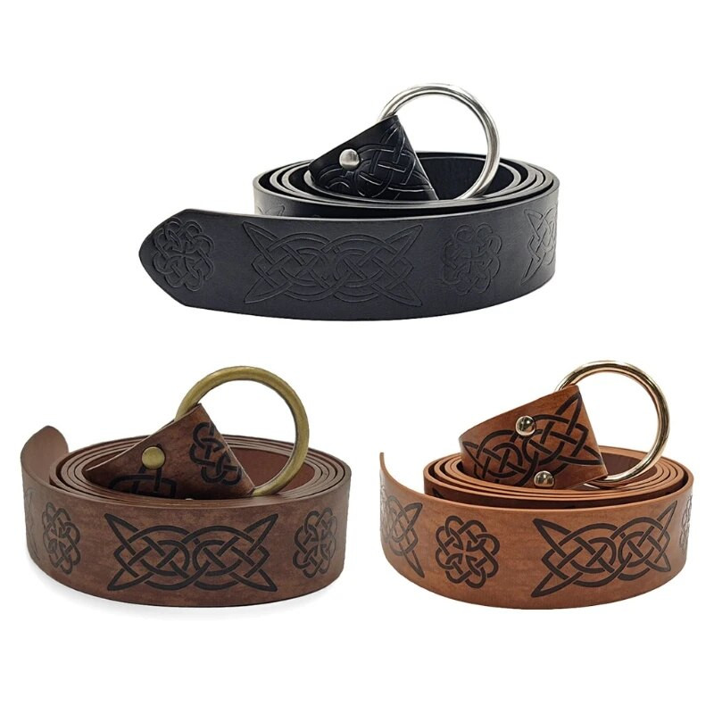 Srednjovjekovni reljefni Viking Vegvisir PU kožni remen s O prstenom Retro renesansni remen s viteškim kopčama Kožni remen za muškarce