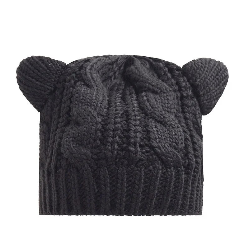 Sieviešu trikotāžas cepures ar kaķa ausīm asas adīšanas cepures siltas sieviešu pupiņas Tamborētas cepures Hip Hop cepure slēpošanas cepure Jauna