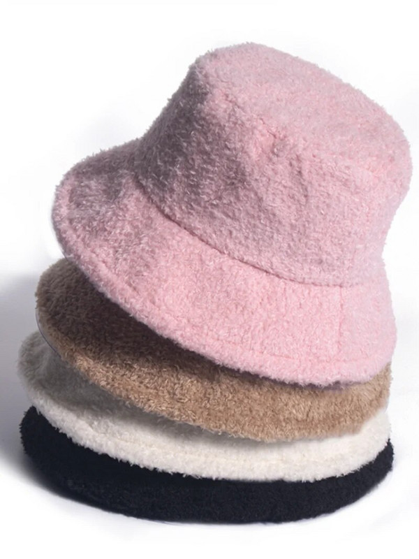 Zimske tople šešire Ženske jednobojne vunene ribarske kape od umjetnog krzna od debljeg pliša, meke panamske kape, ležerne ulične ulične šešire